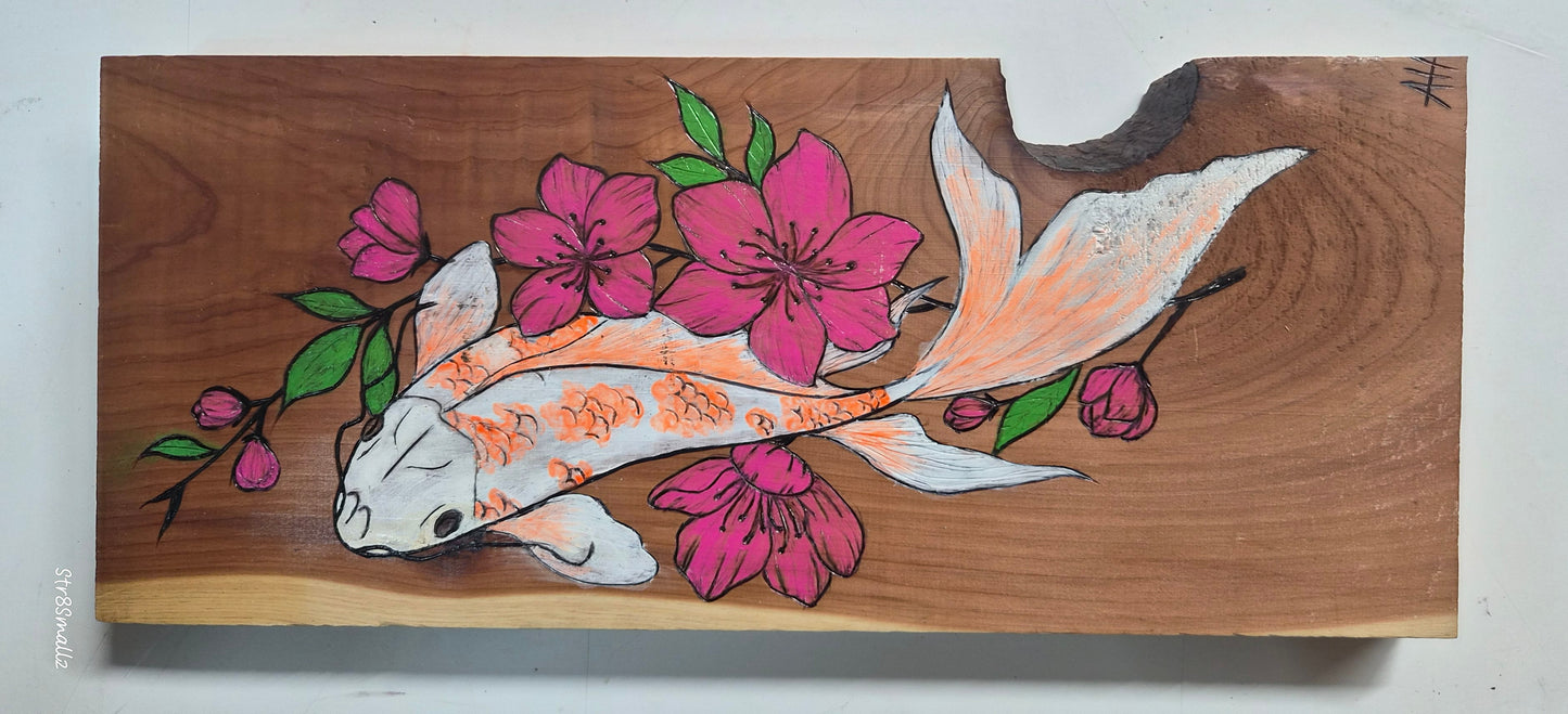 Floral Koi Fish | One-of-a-kind Pyrography Art