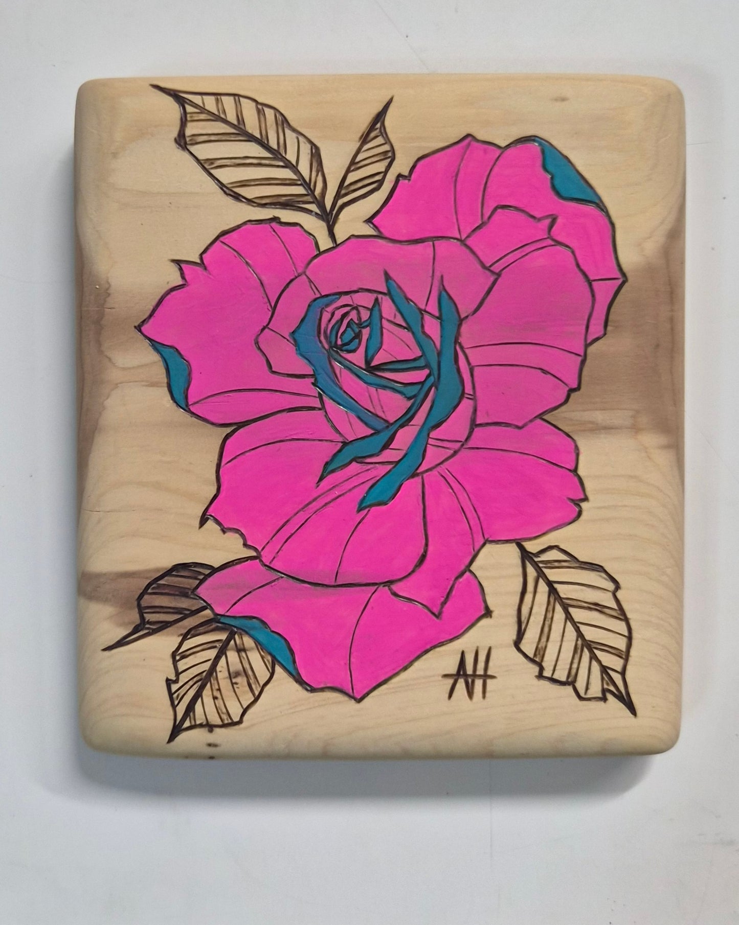Pink Rose | One-of-a-kind Pyrography Art
