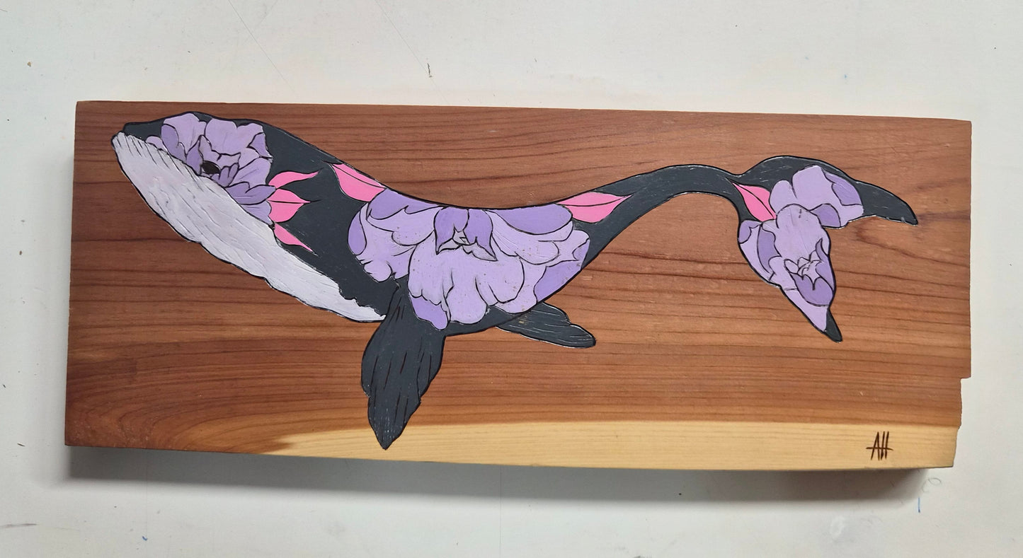 Floral Humpback Whale | One-of-a-kind Pyrography Art
